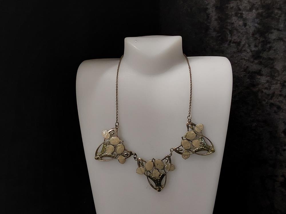 COLLIER EN ARGENT STYLE ART DÉCO  FLEURS BLANCHES 