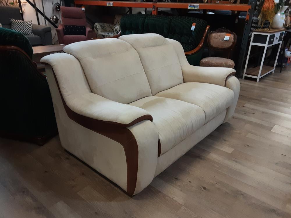 CANAPE 2 PLACES A TETIERES BEIGE ET BRUN CHATEAU D’AX