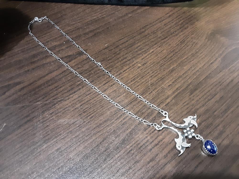 COLLIER ARGENT DAUPHINS ET PIERRE BLEUE