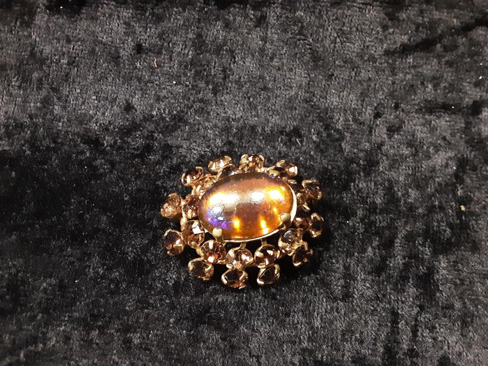 BROCHE ANCIENNE PIERRE AMBRÉE