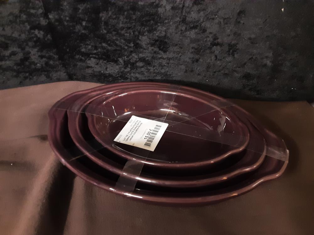 LOT DE 3 PLATS A FOUR EN TERRE CUITE OVALE EMILE HENRY COLORIS PRUNE