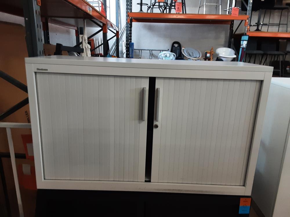 MEUBLE BUREAU BAS BLANC 2 PORTES COULISSANTES AVEC CLE