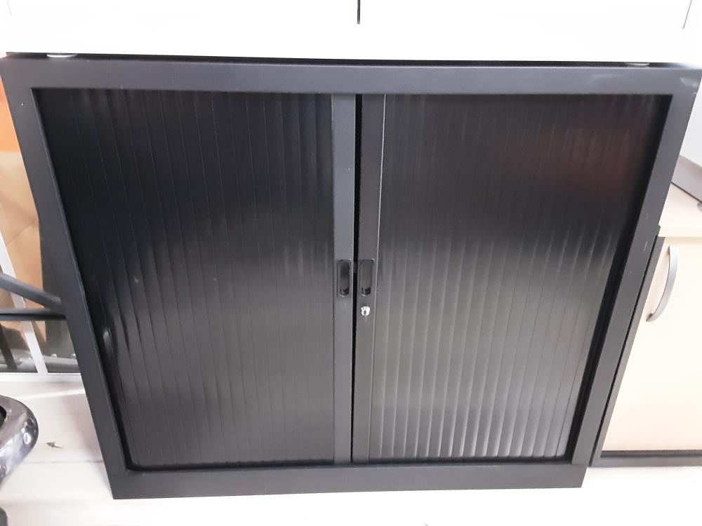 MEUBLE BUREAU NOIR 2 PORTES COULISSANTES AVEC CLE