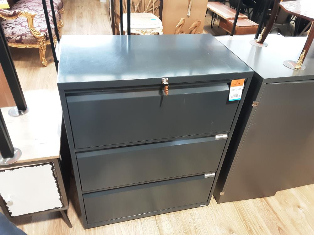 MEUBLE 3 TIROIRS RANGE DOCUMENTS METAL GRIS AVEC CLE