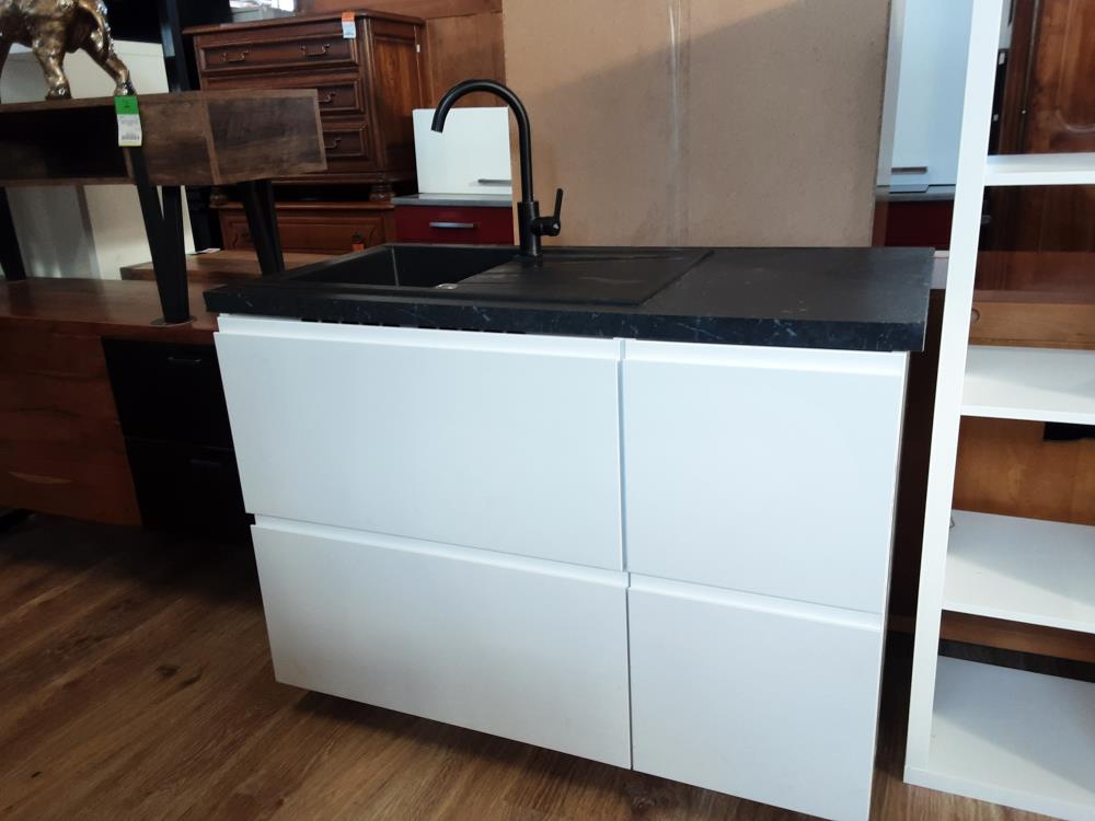 MEUBLE EVIER CASSEROLIER + EPICIER 3 TIROIRS  ET MITIGEUR BLANC ET NOIR