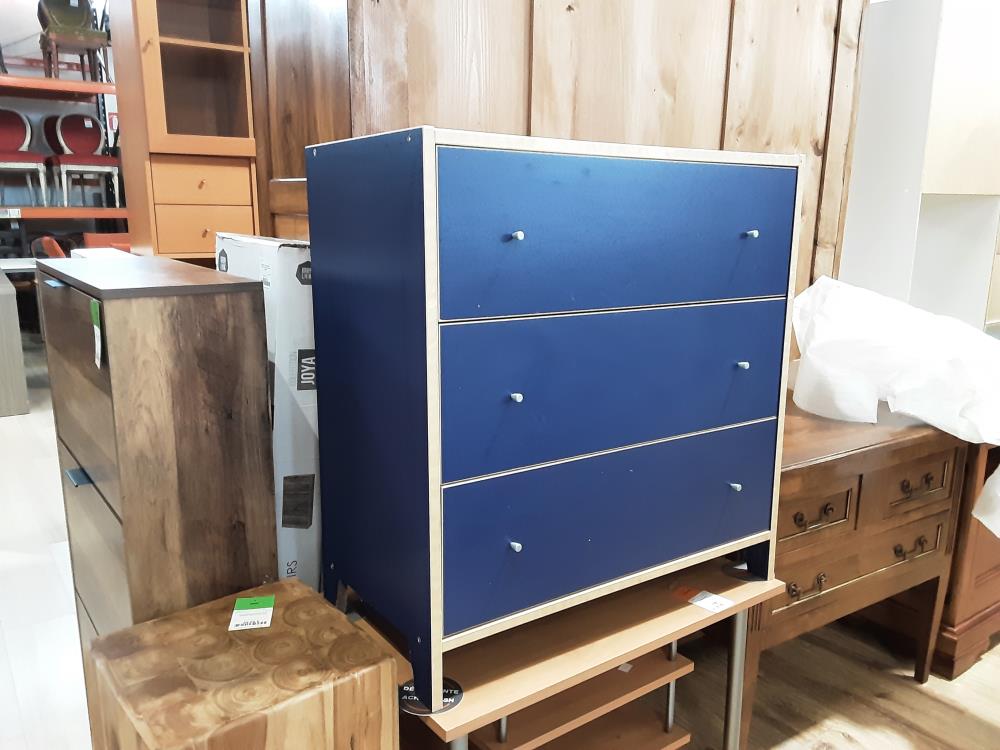 COMMODE 3 TIROIRS COLORIS BLEUE ET BRUN