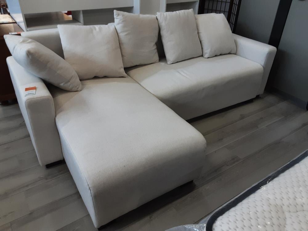 CANAPÉ D'ANGLE CONVERTIBLE+RÉVERSIBLE BEIGE - 2 COLIS (1170329-30/144301-02) 2ÈME CHOIX