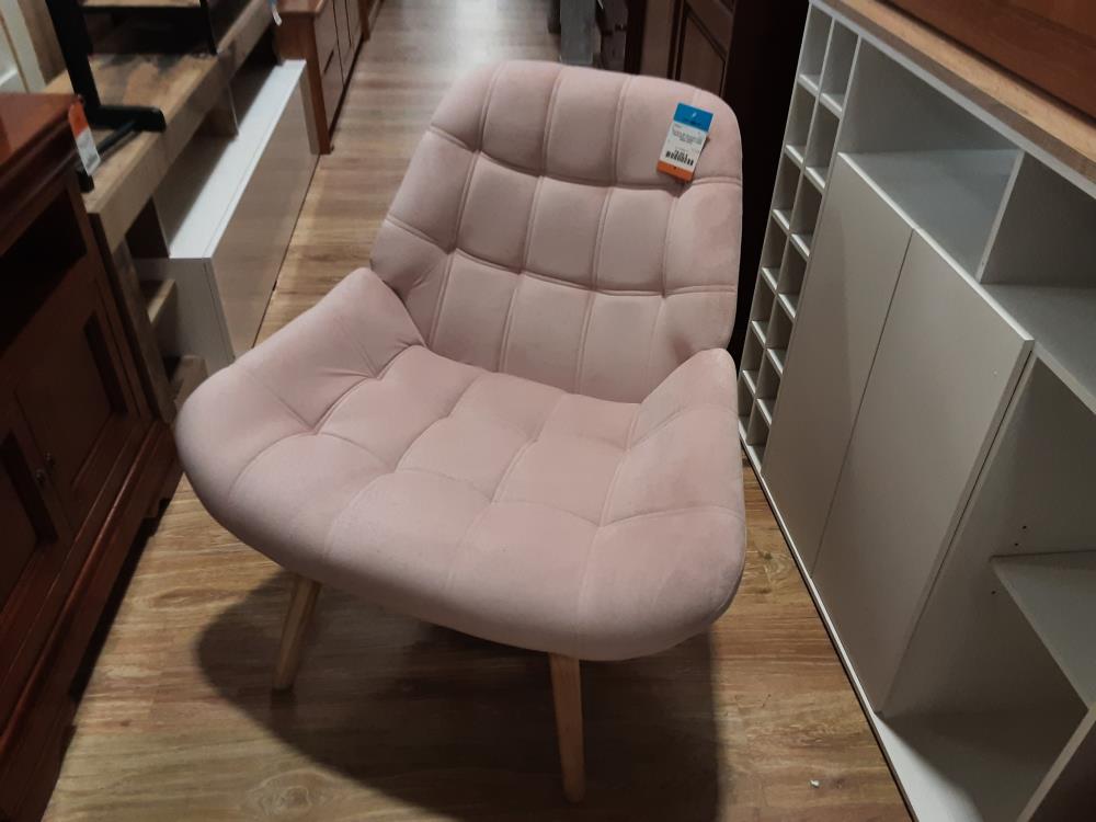 FAUTEUIL EN VELOURS ROSE - PIEDS BOIS (1163898/141680) 2ÈME CHOIX
