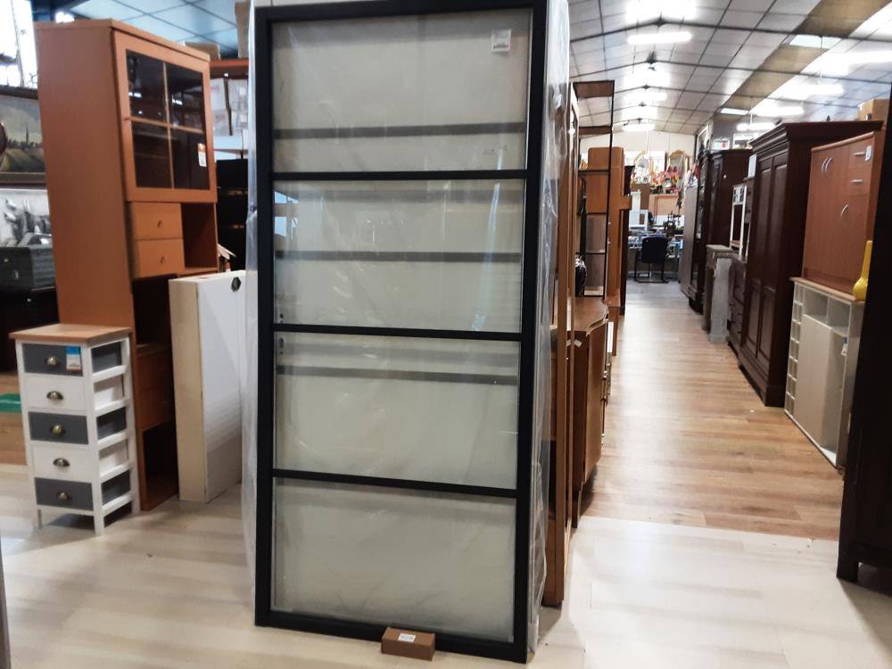 PORTE COULISSANTE EN ALU ET VERRE TREMPÉ TRANSPARENT 205X93CM (1160050/135187) 2ÈME CHOIX