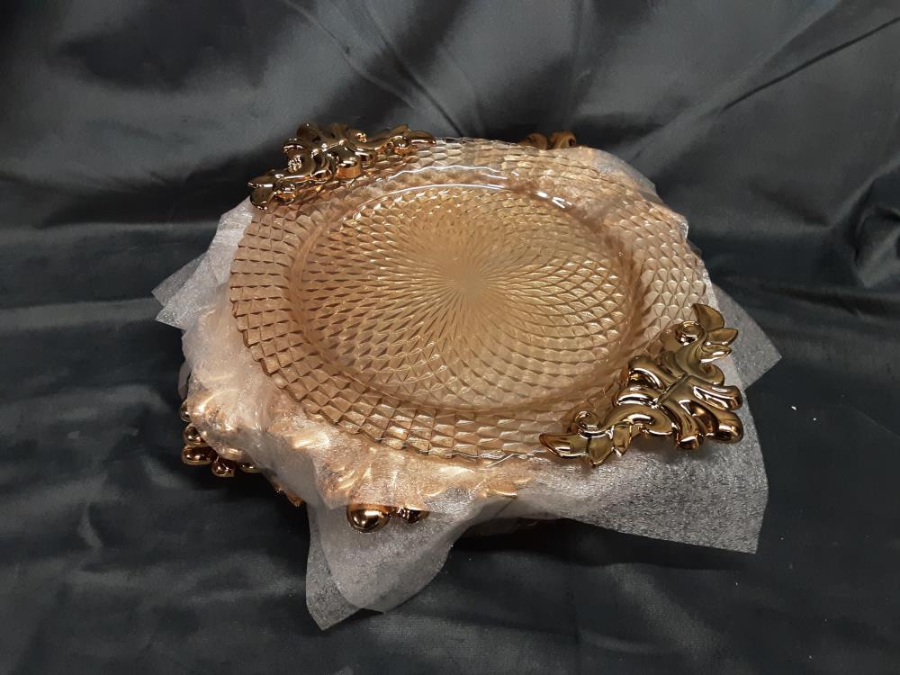 LOT DE 6 ASSIETTES EN VERRE ANSES DORÉS