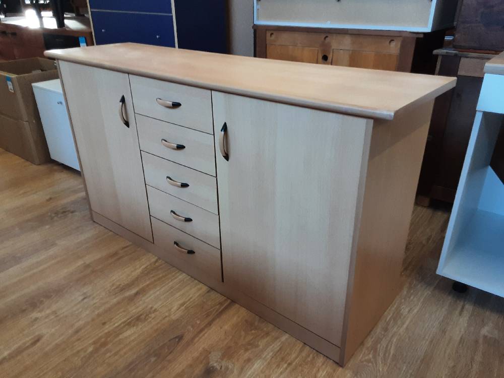 BUFFET BAS 2 PORTES 5 TIROIRS COLORIS BRUN CLAIR