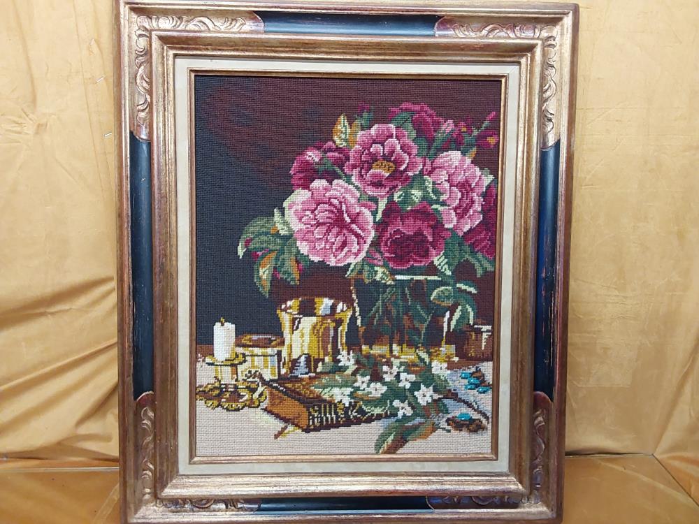 TABLEAU CANEVAS BOUQUET DE FLEURS LIVRE ET BOUGIE