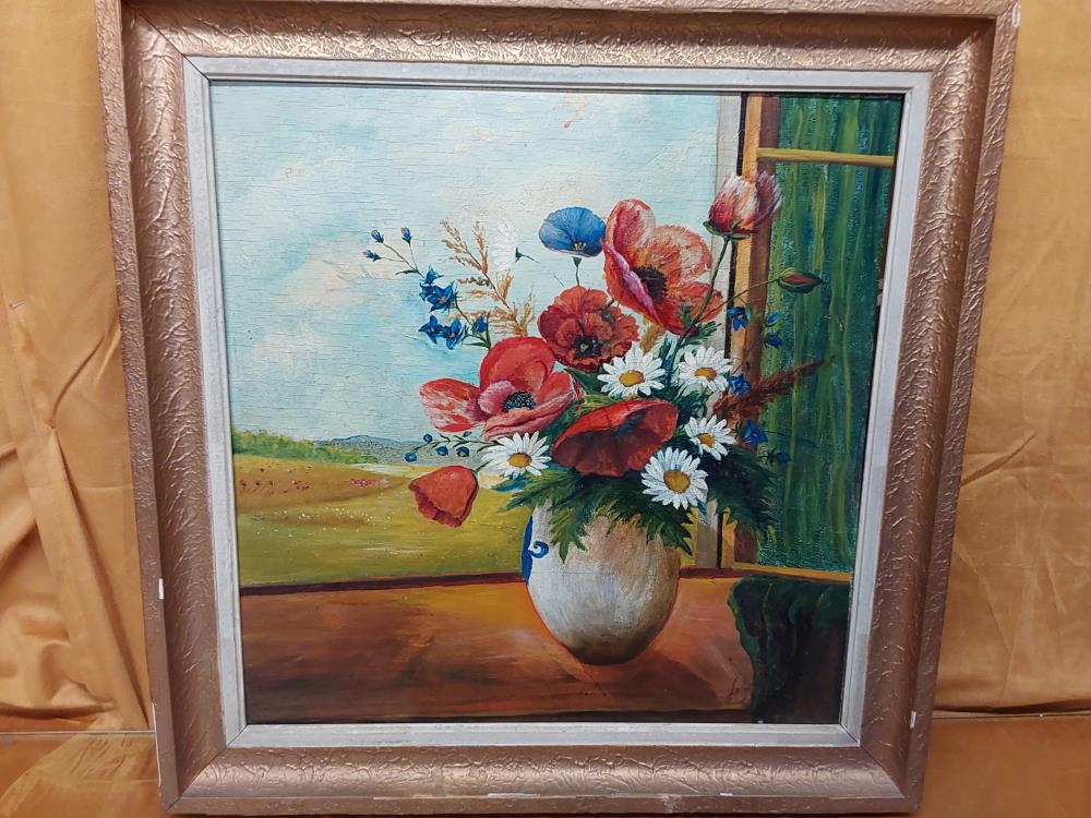 TABLEAU POT DE FLEURS ET CHAMPS 