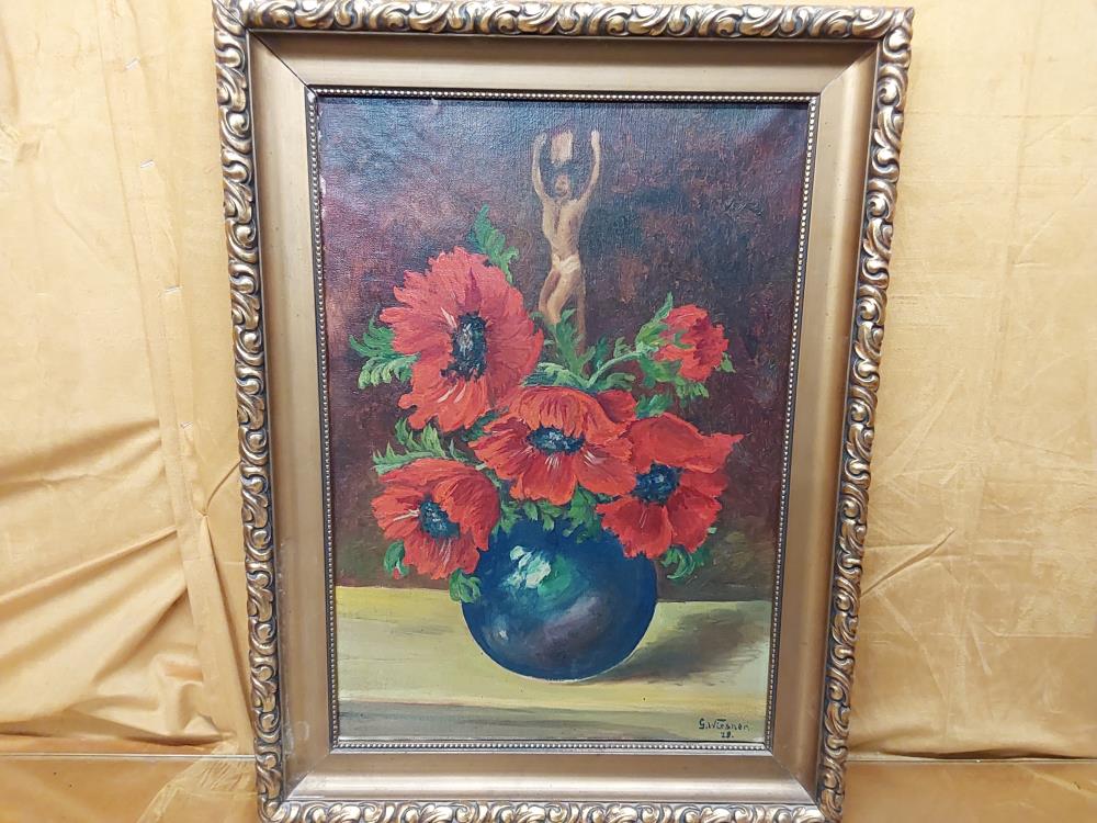 TABLEAU POT DE COQUELICOTS ET LE CHRIST