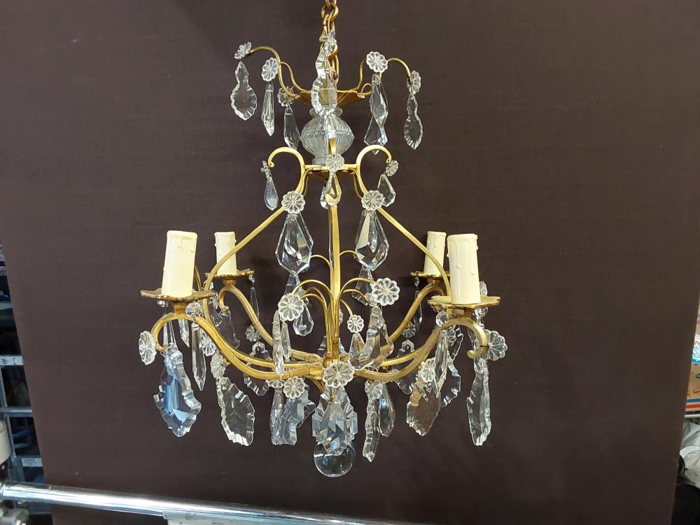 LUSTRE LAITON 4 FEUX A PAMPILLES