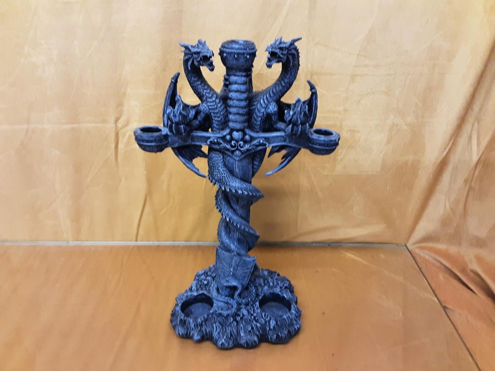 BOUGEOIR DRAGON 2 TETES RESINE