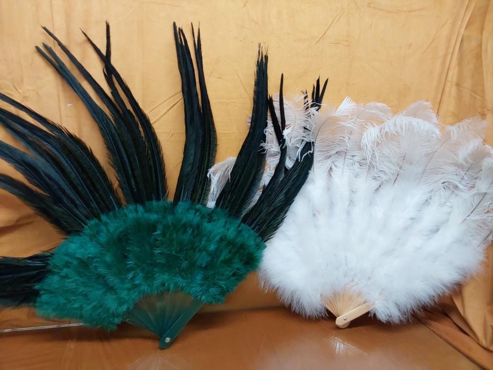 ÉVENTAIL GM PLUMES BLANCHES OU VERTES 