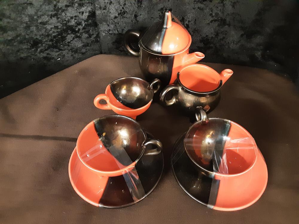 SERVICE A THE TETE A TETE VALLAURIS NOIR ET ROUGE