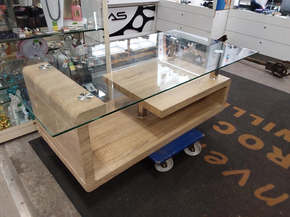 TABLE BASSE VERRE ET BOIS