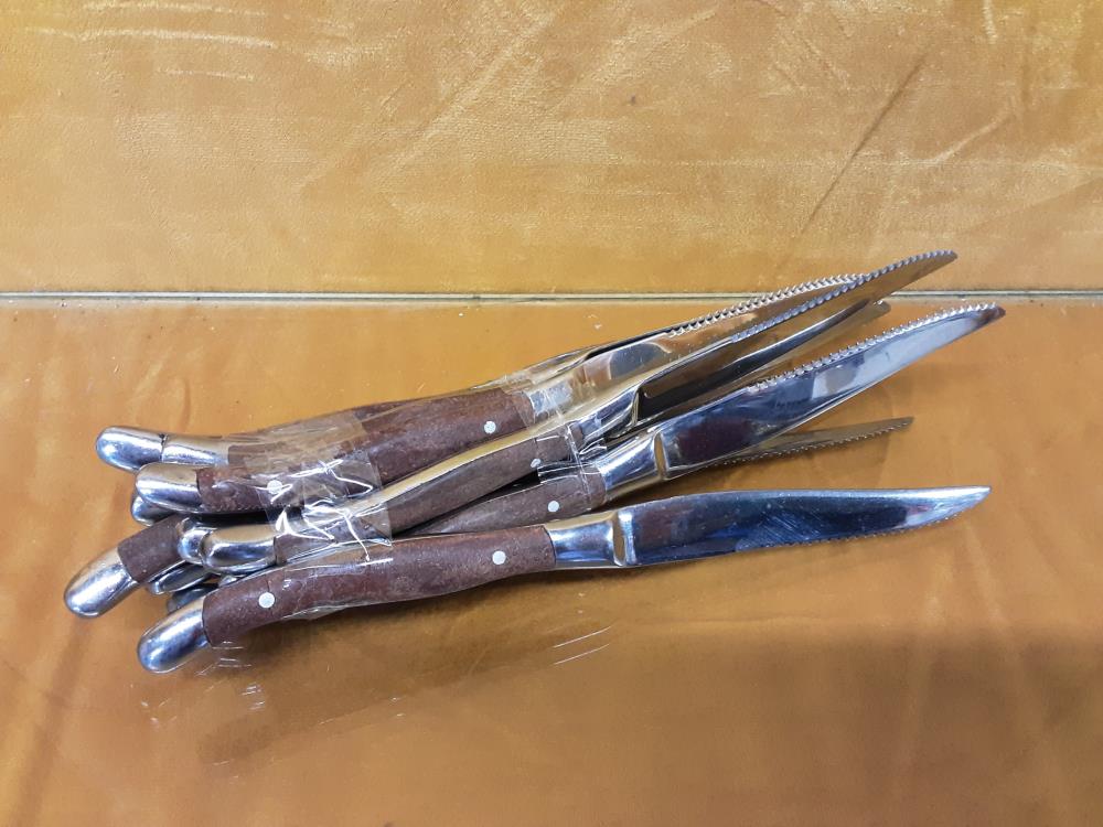 LOT DE 11 COUTEAUX A STEAK INOX ET BOIS