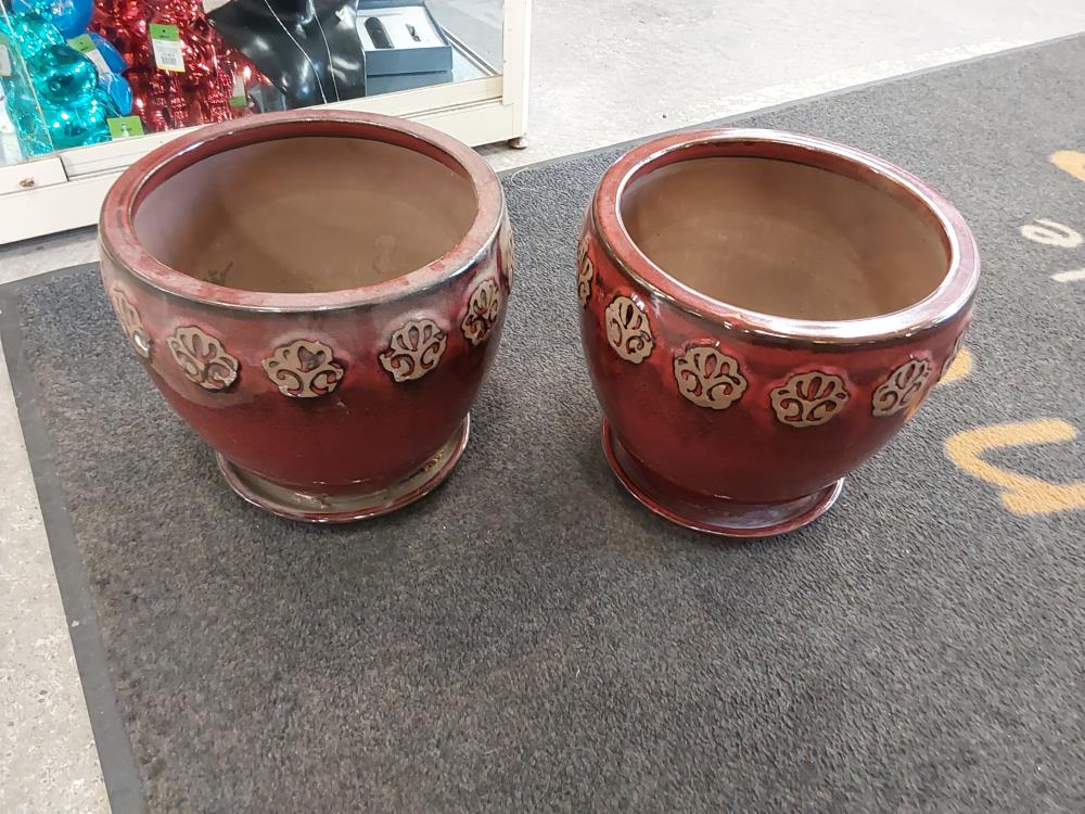 CACHE POT AVEC SOUS COUPE CERAMIQUE BORDEAUX