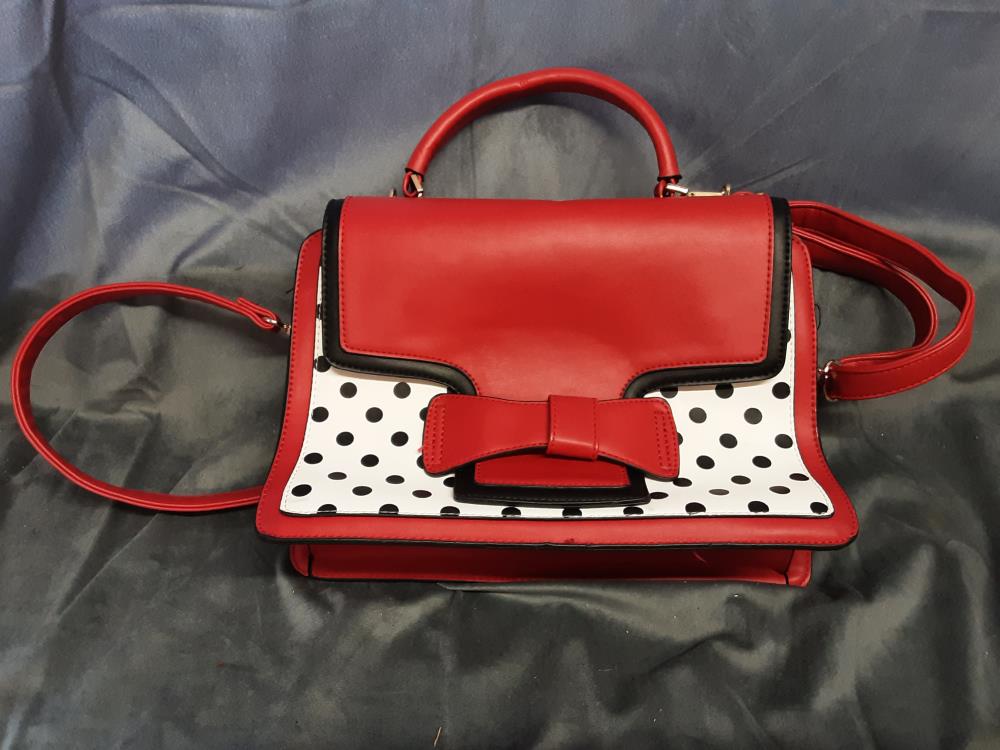 SAC A MAIN ROUGE ET BLANC POIS NOIRS