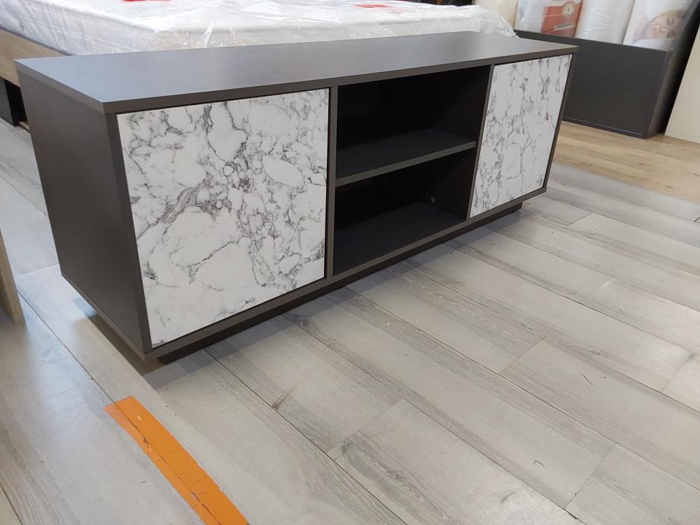 MEUBLE TELE BAS GRIS 2 PORTES IMITATION  MARBRE