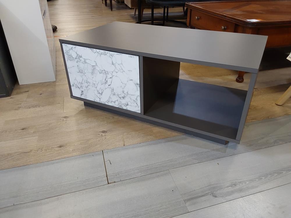 TABLE BASSE GRISE 2 PORTES IMITATION MARBRE