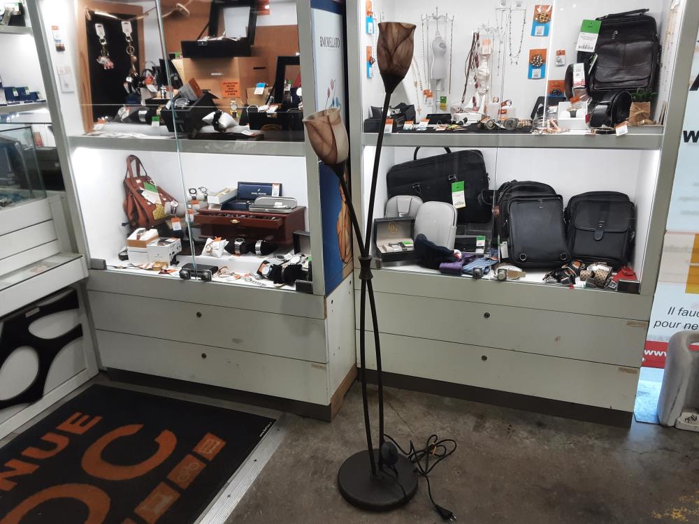 LAMPADAIRE  2 FEUX VERRES BRUN 