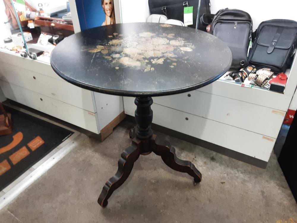 TABLE GUERIDON POLYCHROME A RESTAURER PIED CENTRAL - NOIRE