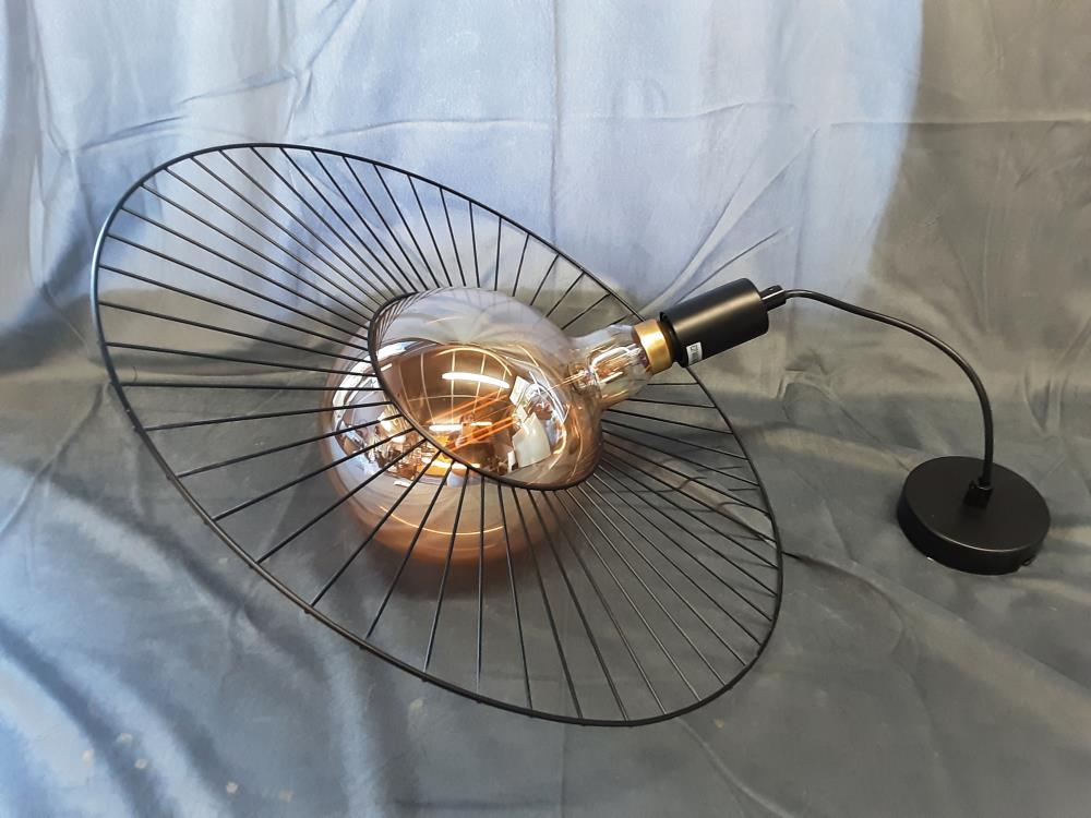 LUSTRE AMPOULE XXL AMBRÉE + MÉTAL NOIR DIAM.50CM 