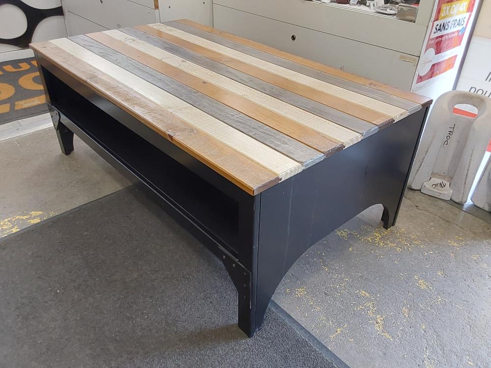 TABLE BASSE PLATEAU MULTICOLORE PIEDS NOIR