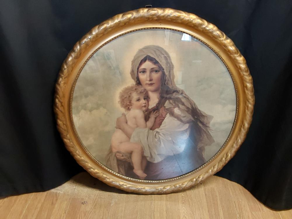 TABLEAU ROND SOUS VERRE LA VIERGE ET L'ENFANT