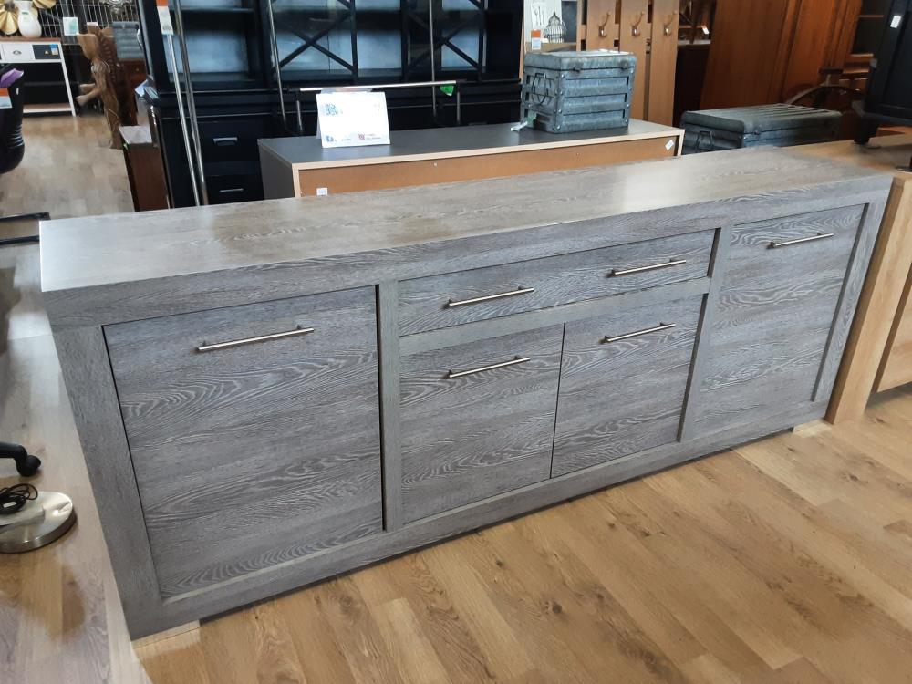 BUFFET BAS COLORIS CERUSE GRIS 4 PORTES 2 TIROIRS