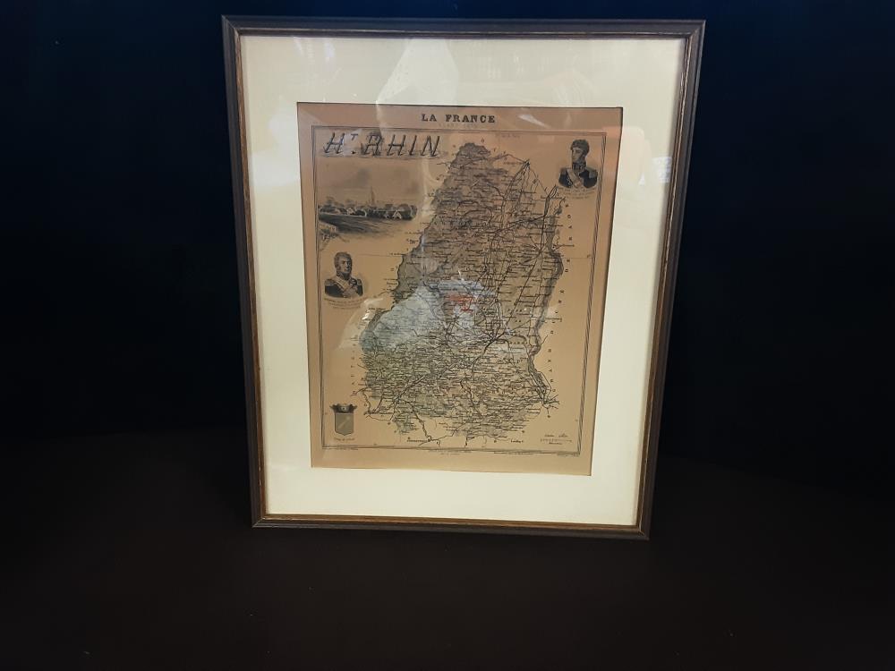 CARTE ANCIENNE HAUT-RHIN SOUS VERRE