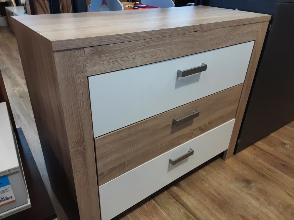 COMMODE 3 TIROIRS COLORIS BRUN ET BLANC