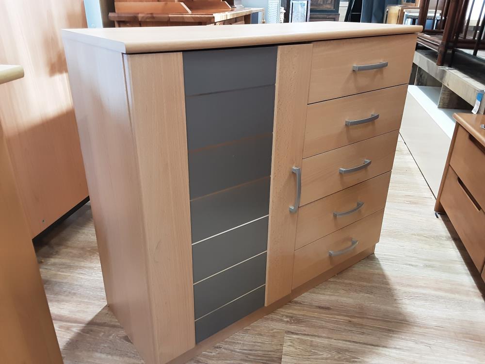 MEUBLE 1 PORTES 5 TIROIRS COLORIS BRUN ET GRIS