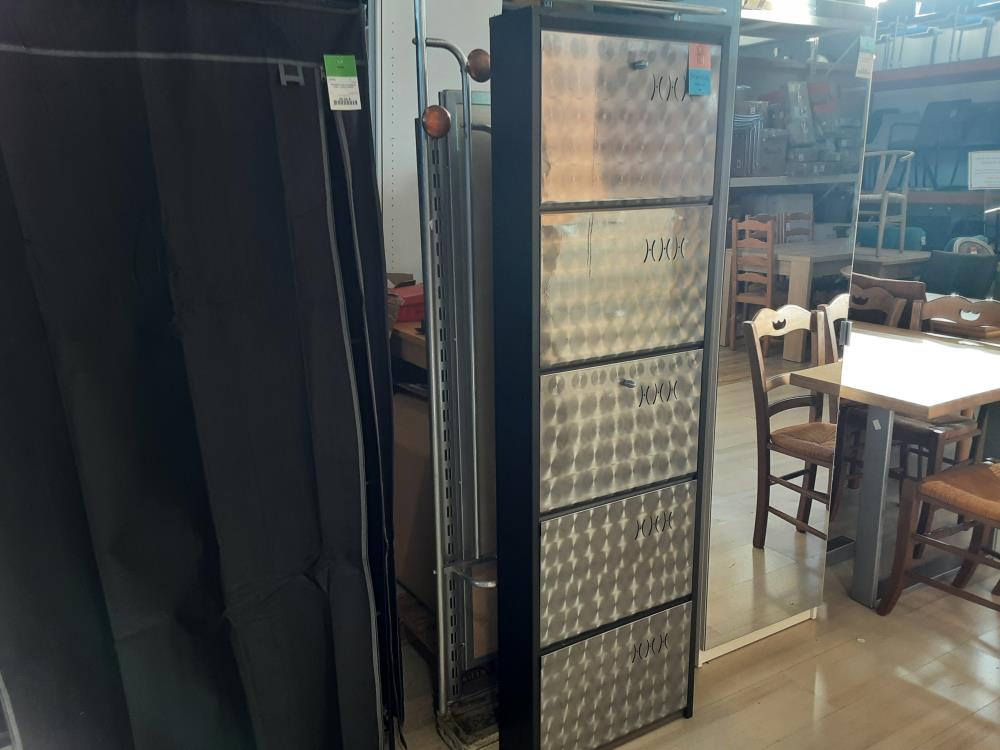 MEUBLE A CHAUSSURES 5 PORTES METAL NOIR ET GRIS