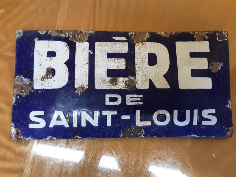 PLAQUE ÉMAILLÉE "BIÈRE DE SAINT LOUIS" 40X20CM