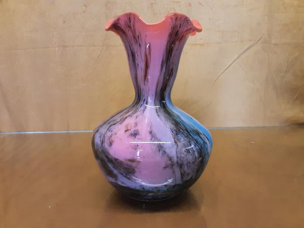 VASE PÂTE DE VERRE INTÉRIEUR ORANGE H.20CM
