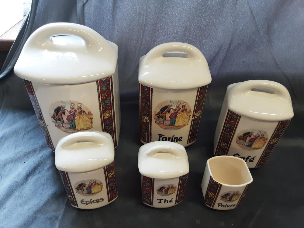 LOT DE 6 POTS EN PORCELAINE 1 COUVERCLE MANQUANT DECOR MARQUIS
