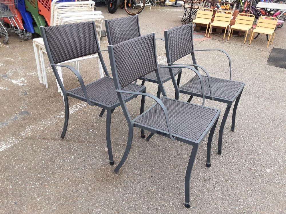 LOT DE 4 CHAISES DE JARDIN METAL ASSISES PVC
