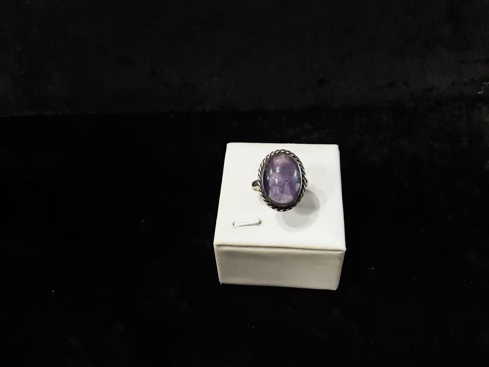 Bague Argent Pierre Ovale Violette