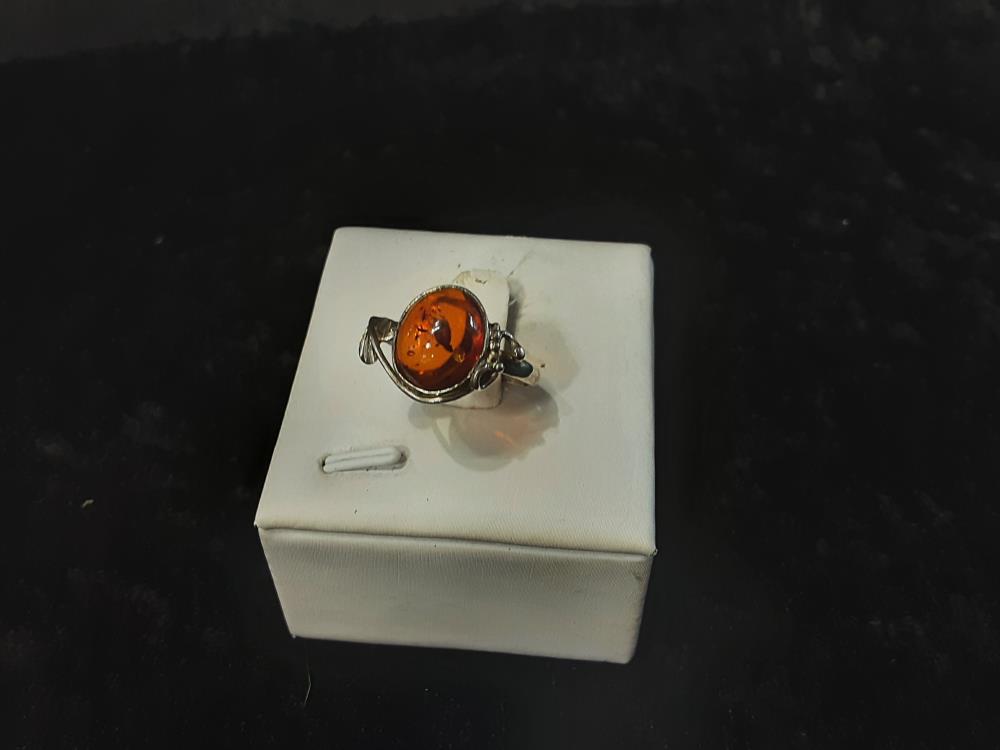 Bague Argent Pierre Ovale Ambre