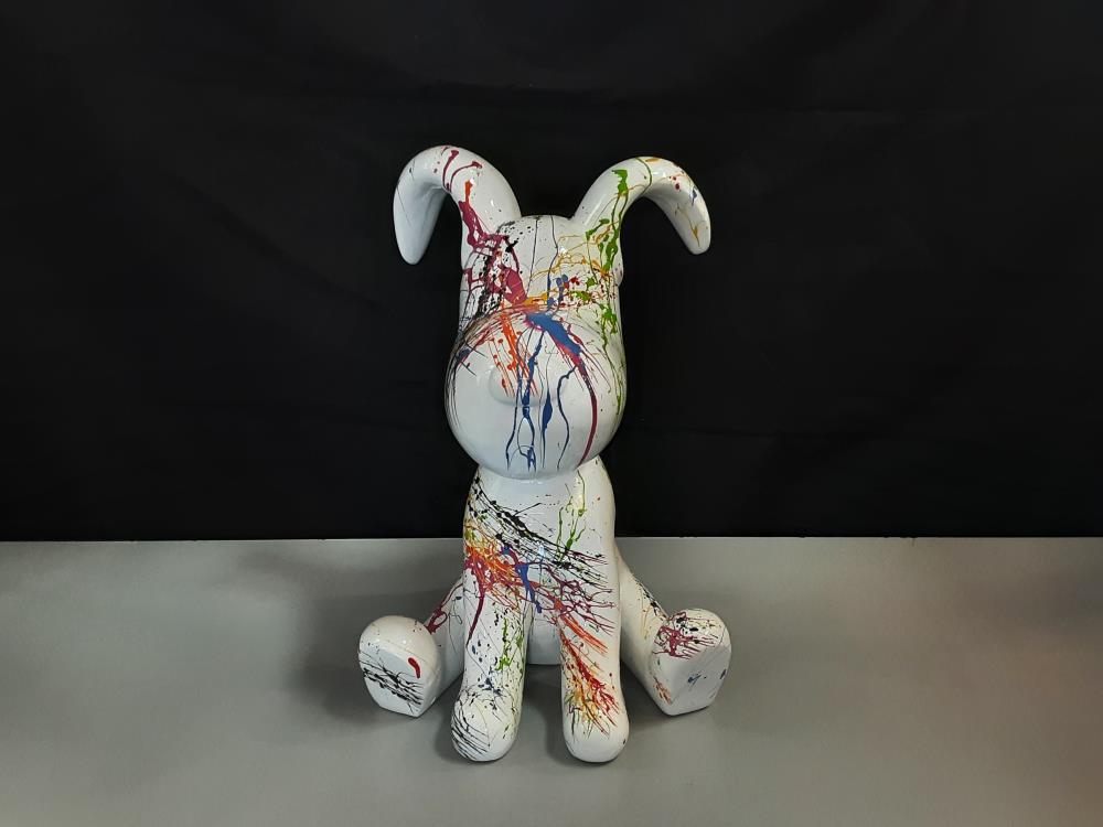 CHIEN OREILLES RESINE - BLANC COULURES MULTICOLORE