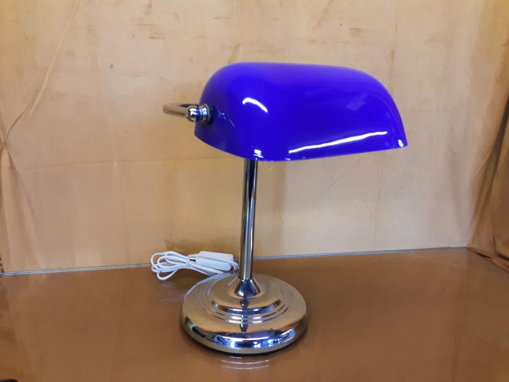  LAMPE DE BUREAU BLEU ET PIED CHROME HAUTEUR 34 CM