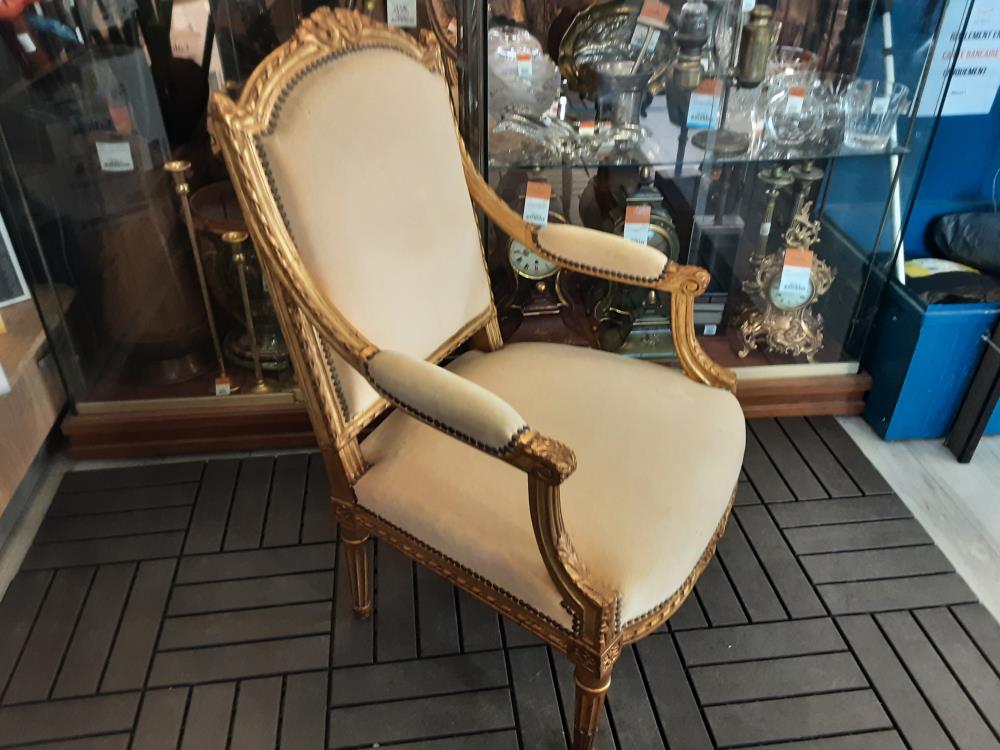 FAUTIEUL  TISSU BEIGE BOIS DORE