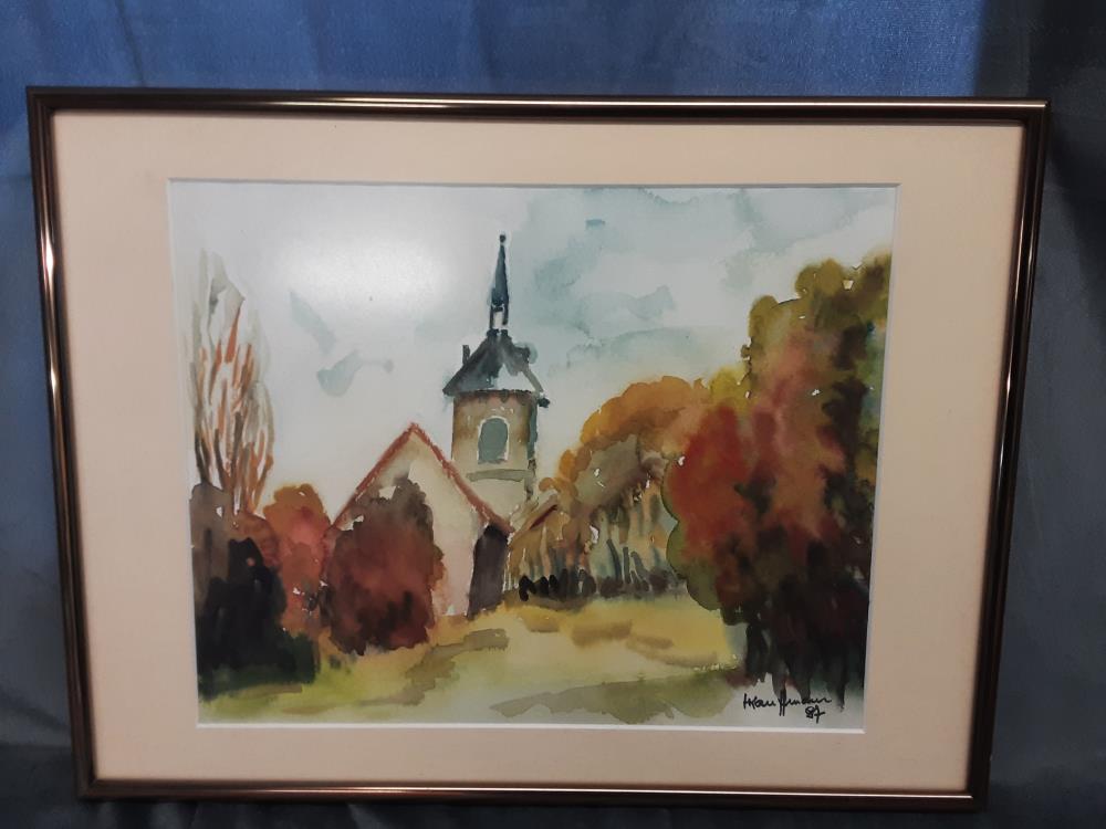 AQUARELLE EGLISE SIGNE KAUFFMANN