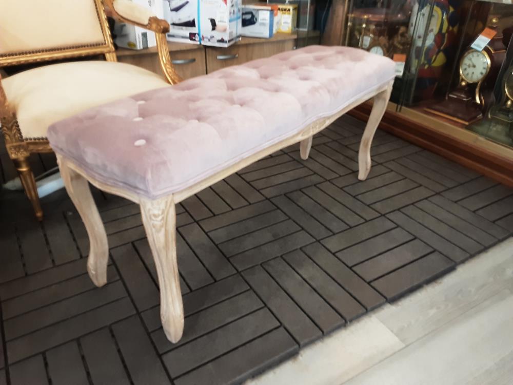 Banc Pied Bois Tissu Velours Vieux Rose