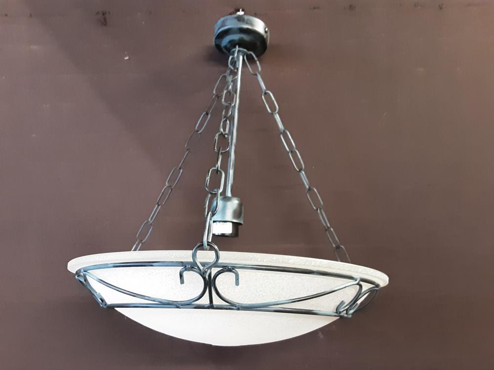 Suspension  Ronde Metal Et Verre Opaque